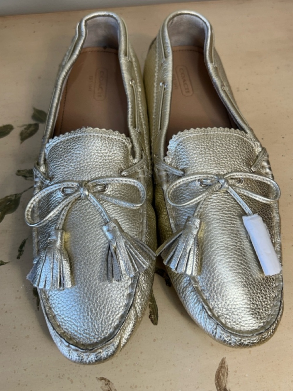 Coach Nadia Metallic Gold Leather Tassel Loafers